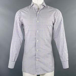 ISAIA Purple White Grey Plaid Cotton Spread Collar Long Sleeve Shirt